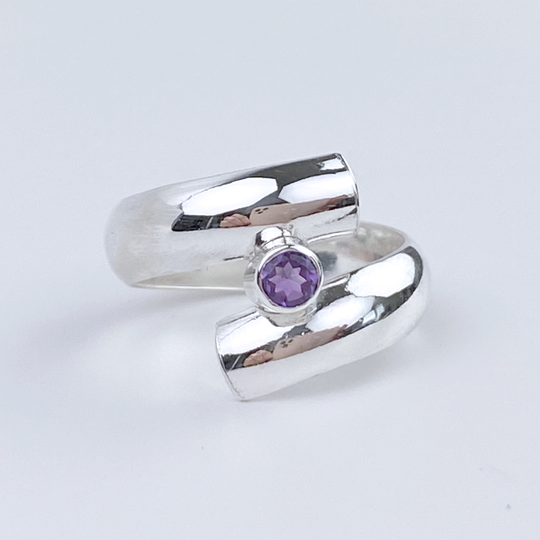 Argentium® Silver Amethyst Spiral Ring - Modern