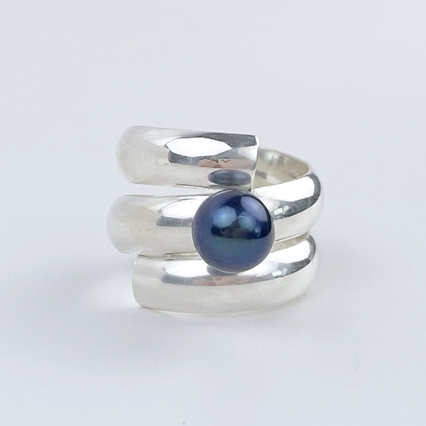 Argentium® Silver Black Pearl Spiral Ring - Bold | Handmade by California Jewelry Artist Lisa Ramos