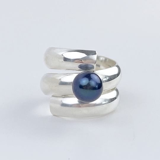 Argentium® Silver Black Pearl Spiral Ring - Bold | Handmade by California Jewelry Artist Lisa Ramos