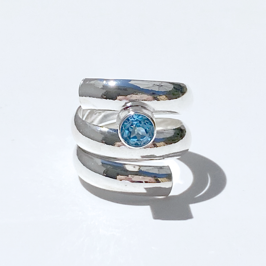 Argentium® Silver Blue Topaz Spiral Ring - Modern | Handmade by California Jewelry Artist Lisa Ramos