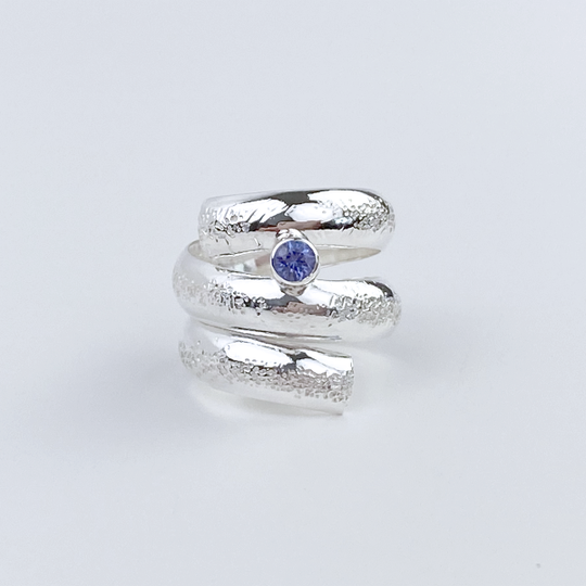 Argentium® Silver Tanzanite Spiral Ring - Beautiful Texture | Handmade by California Jewelry Artist Lisa Ramos