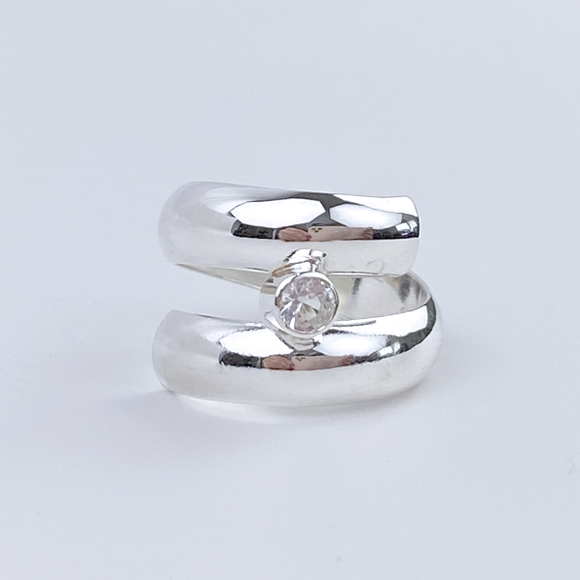 Argentium® Silver White Sapphire Spiral Ring - Modern