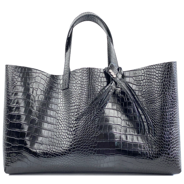 Large Croc Italian Premium Leather Shopper Tote Bag 78 - Crystal Design