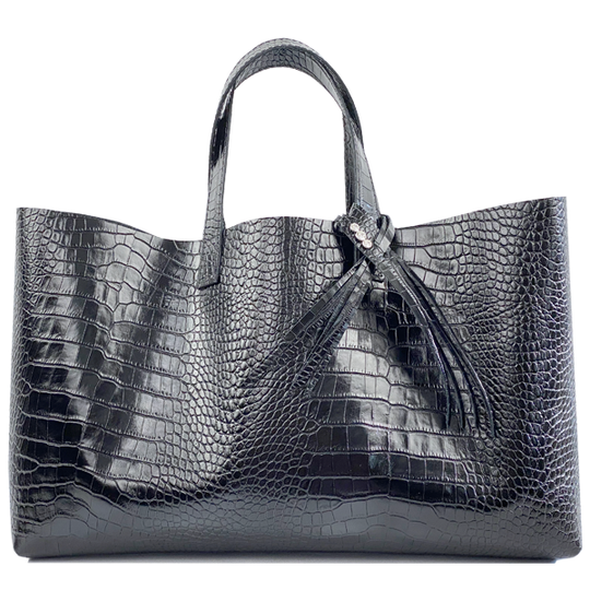 Large Croc Italian Premium Leather Shopper Tote Bag 78 - Crystal Design