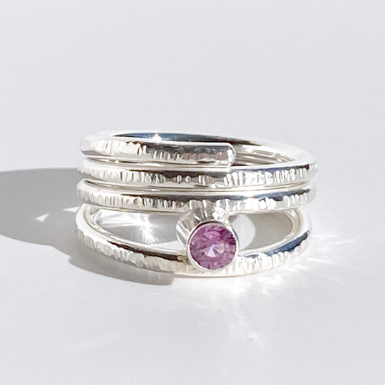Argentium® Silver Pink Sapphire Gemstone Ring - Classic Textured | Handmade by California Jewelry Artist Lisa Ramos