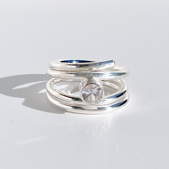 All Day Elegance Argentium® Silver White Sapphire Ring Collection - size 6.25