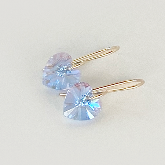 Sapphire Crystal Heart 14k Gold Earrings