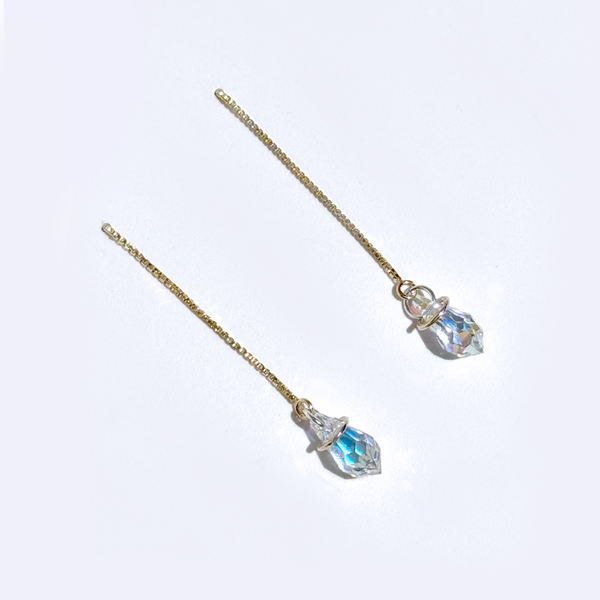 Yellow Iridescent Crystal Threader Earrings | 14k Gold | MONOLISA Dainty Jewelry Collection by Artist Lisa Ramos