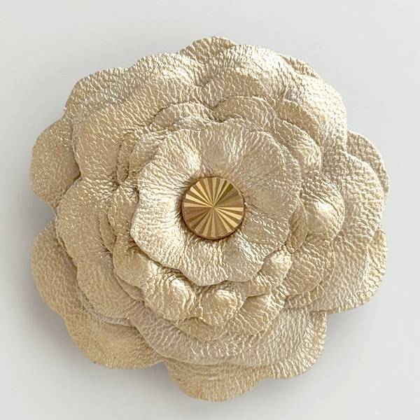 One of a Kind MONOLISA leather flower accessory with magnetic functionality | Handmade by California Artist Lisa Ramos
