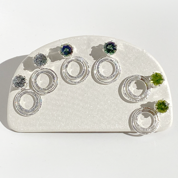 Versatile 1.5 Carat Gemstone Stud Earrings with Argentium Silver Small Hoop Earring Jackets | Jewelry Made in California
