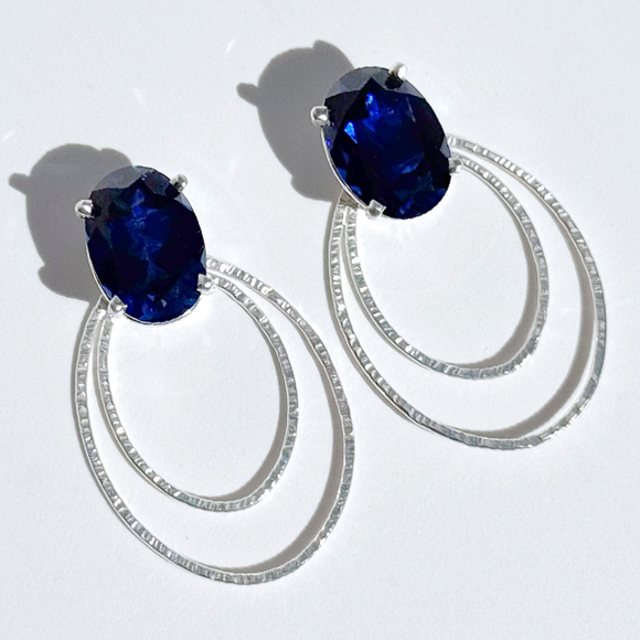 12 Carat Lab-Grown Blue Sapphire Oval Studs with Argentium® Silver Earring Jacket Set