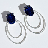 12 Carat Lab-Grown Blue Sapphire Oval Studs with Argentium® Silver Earring Jacket Set
