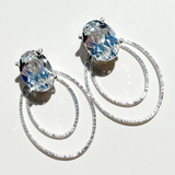 12 Carat Lab-Grown White Sapphire Oval Studs with Argentium® Silver Earring Jacket Set - Lab-grown white sapphire certified by AGTA