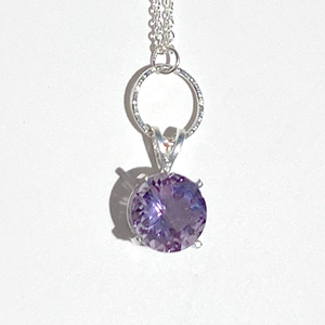 Argentium® Silver Large Pink Amethyst Gemstone Pendant Necklace