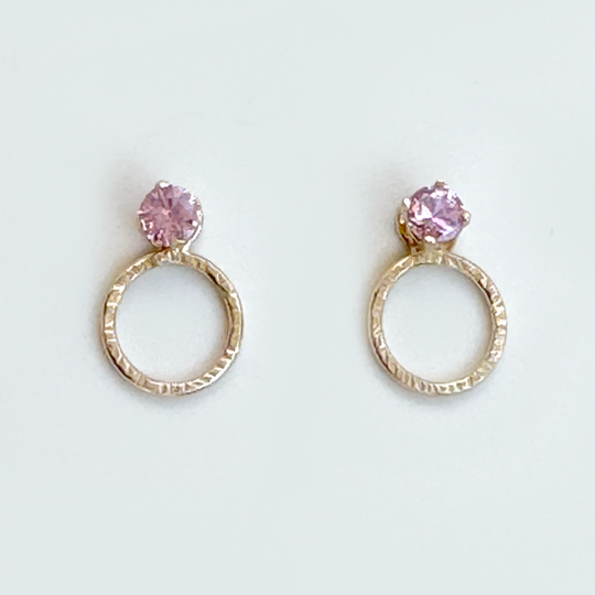 Versatile Pink Sapphire Stud Earrings Designed with Dainty 14k Gold Earring Jackets | Jewelry Made in California