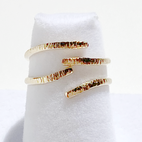 Versatile 14 Karat Gold Textured Ring Set - One of a Kind Elegance | Handmade by California Jewelry Artist Lisa Ramos