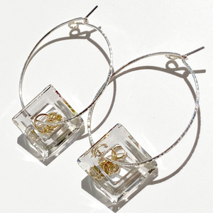 Versatile Argentium Silver Hoop Earrings Designed with 14 Karat Gold Cluster Crystal Design