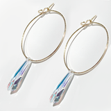 Versatile 14 Karat Gold Textured Iridescent Crystal Hoop Earrings