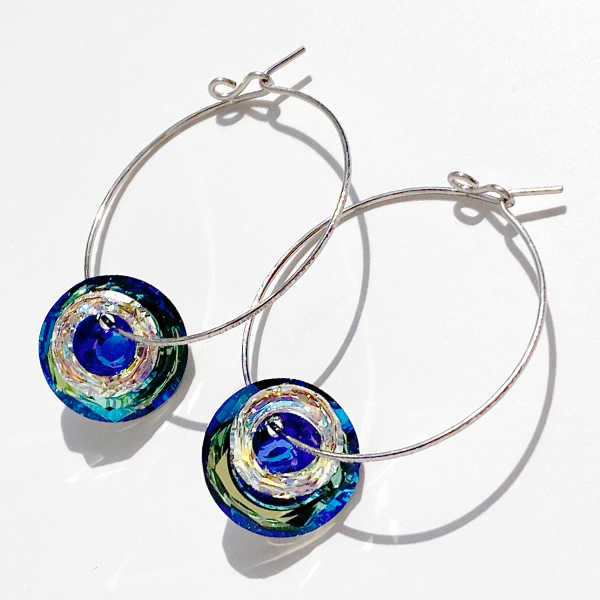 Versatile 14 Karat Gold Textured Blue Iridescent Crystal Hoop Earrings –  MONOLISA