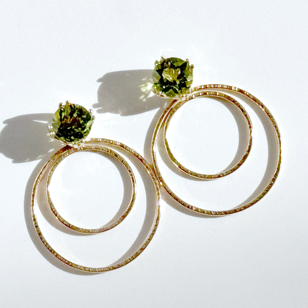 Versatile 4 Carat Peridot Stud Earrings Designed with 14k Gold Round Earring Jackets | Fine Jewelry Made in California | Handmade Earring Jacket Collection 