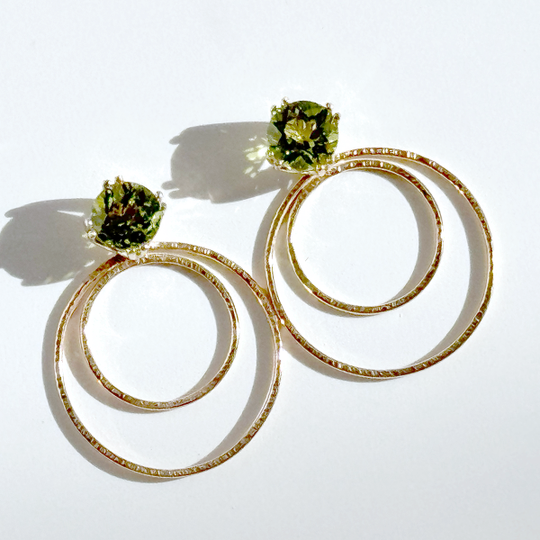 Versatile 4 Carat Peridot Stud Earrings Designed with 14k Gold Round Earring Jackets | Fine Jewelry Made in California | Handmade Earring Jacket Collection 