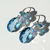 Short Drop Oval Cut Crystal Custer Earrings - Color Blue