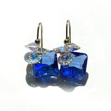 Short Drop Princess Cut Crystal Custer Earrings - Color Blue