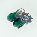 Short Drop Crystal Custer Earrings - Color Dark Green