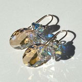 Short Drop Oval Cut Crystal Custer Earrings - Color Golden