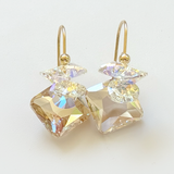 Short Drop Princess Cut Crystal Custer Earrings - Color Golden