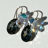 Short Drop Oval Cut Crystal Custer Earrings - Color Gray