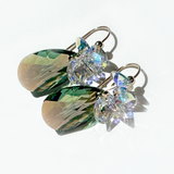 Short Drop Crystal Custer Earrings - Color Green