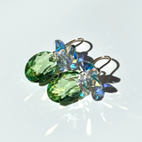 Short Drop Oval Cut Crystal Custer Earrings - Color Peridot