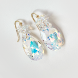 Short Drop Large Crystal Custer Earrings - Color Yellow Iridescence