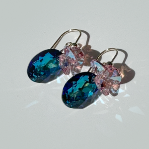 Short Drop Oval Cut Crystal Custer Earrings - Color  Sapphire