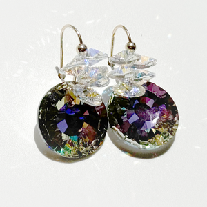 Short Drop Round Crystal Custer Earrings - Color Purple Green