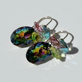 Short Drop Oval Cut Crystal Custer Earrings - Color Rainbow