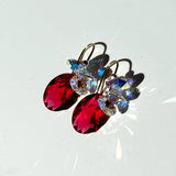 Short Drop Oval Cut Crystal Custer Earrings - Color Red