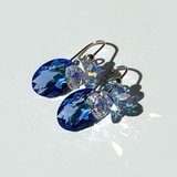 Short Drop Oval Cut Crystal Custer Earrings - Color  Sapphire