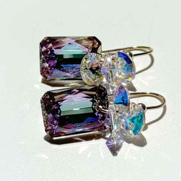 Short Drop Emerald Cut Crystal Custer Earrings - Color Unicorn