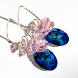 Regal Crystal Cluster Earrings - Blue with Pink