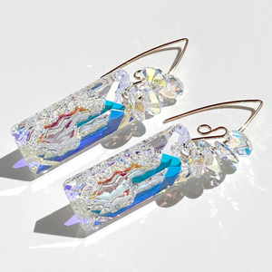 Lavish Crystal Jewelry Collection - Picture of Iridescent Crystal Earrings designed on 14k gold filled metals | MONOLISA Jewelry Made in California by Artist Lisa Ramos 