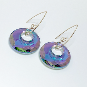 Elegant Long Scroll Design Oval Hoop Crystal Earrings in the color purple