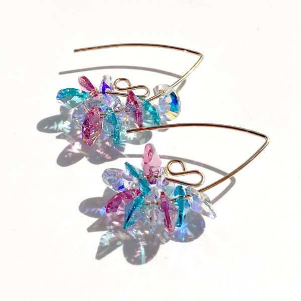 Gold Filled Mini Bent Hoop Crystal Cluster Earrings