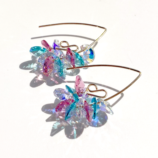 Gold Filled Mini Bent Hoop Crystal Cluster Earrings