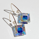 Versatile Large Square Crystal Earring Collection - Gold Filled with Blue Crystals