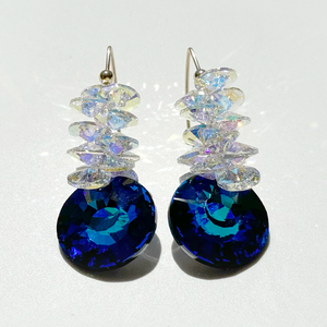 Lavish Blue Eye Catching Large Crystal Cluster Earrings