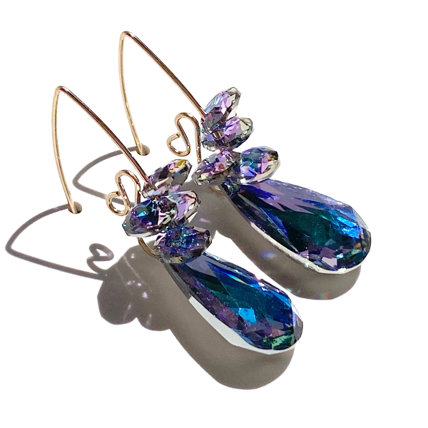 Unicorn Teardrop Perfection Gold Filled Crystal Cluster Earrings