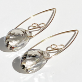 14k Gold Filled Classic Scroll Design Unique Pear Crystal Earrings - Barely There