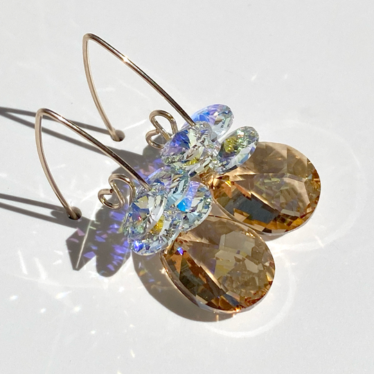 Short Scroll Design Lavish Pear Cluster Crystal Earrings - (2 color options)